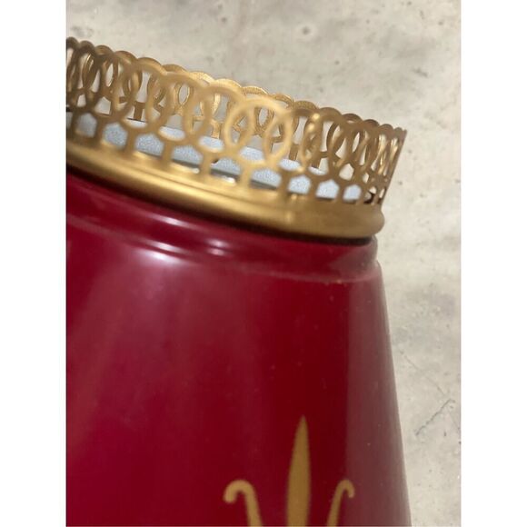 Vintage Small Toleware Metal Lamp Shade Stencil Wheat Red and Gold - Picture 3 of 3